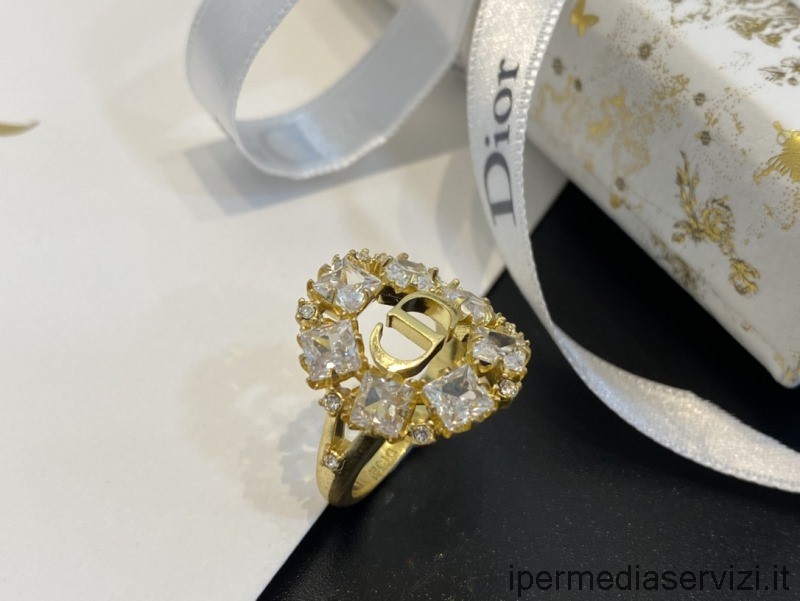 Replika Dior Pitit Cd Gyűrűk Fehér Ezüst Kristályokkal