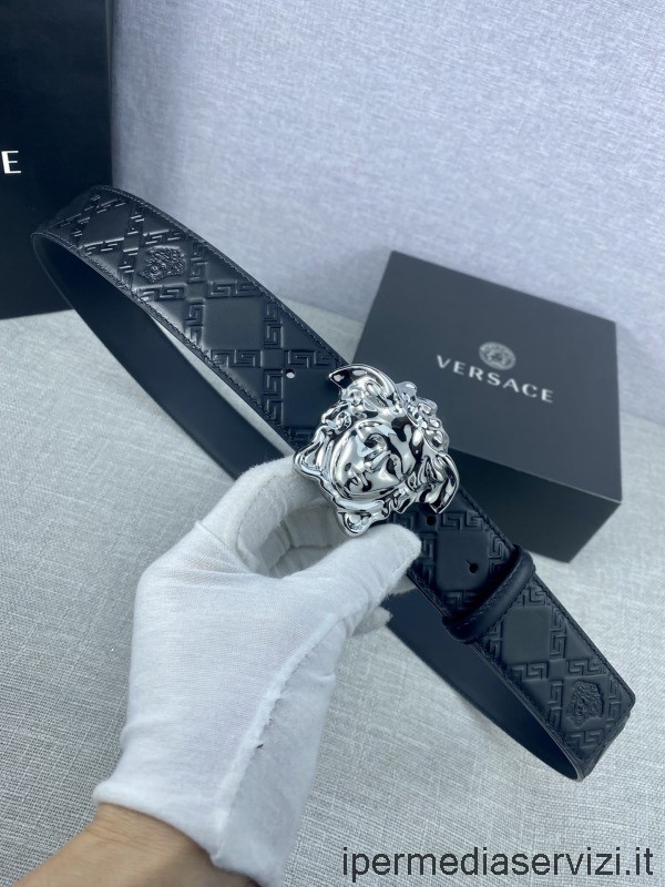 Replika Versace Palazzo Medusa Csatos Borjúbőr öv Fekete 40mm