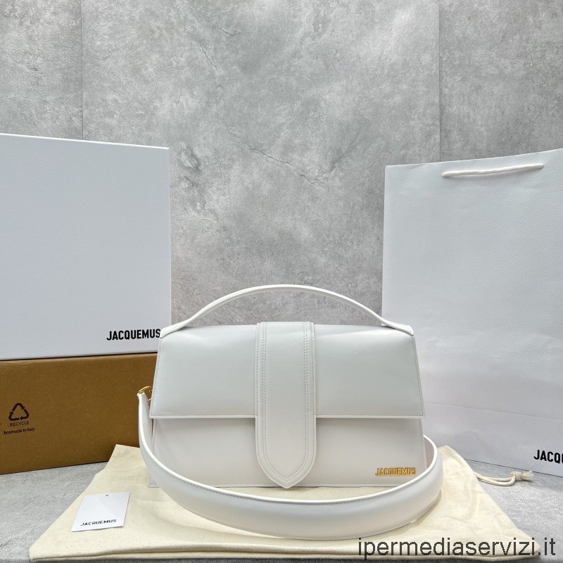 ホワイトレザー34x7x20cmのレプリカjacquemuslebambinouロゴプラークトートバッグ