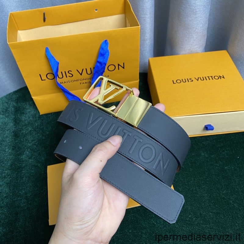 Replica Louis Vuitton Lv Aerogram Cintura Reversibile In Pelle Nera Da 35 Mm