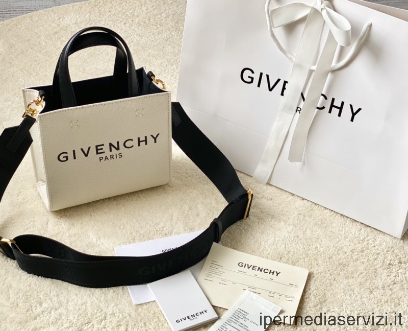 Replica Givenchy Witte Katoenen Canvas Mini G Tote Boodschappentas 19x8x16cm