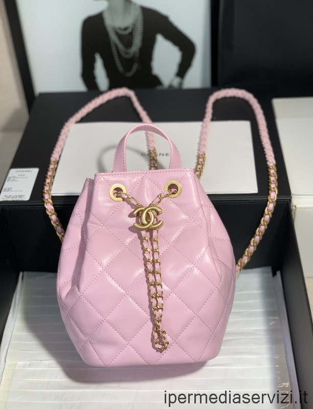 Replica Chanel 2022 Bucket Bag Met Trekkoord In Roze Leer 13x19cm