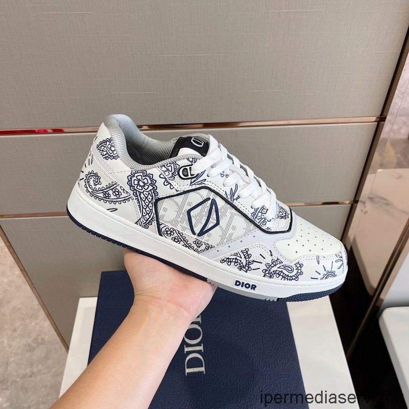 Replica Dior B27 Lage Sneakers Van Wit Glad Kalfsleer Met Cd Paisley En Dior Oblique Galaxy Leer 35 Tot 45