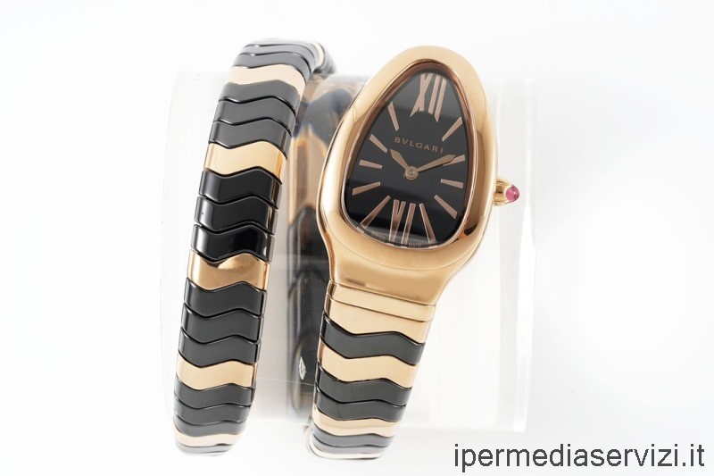 Replica Bvlgari Vip Serpenti Spiga Dame Keramiek Horloge In Zwart Goud 35mm