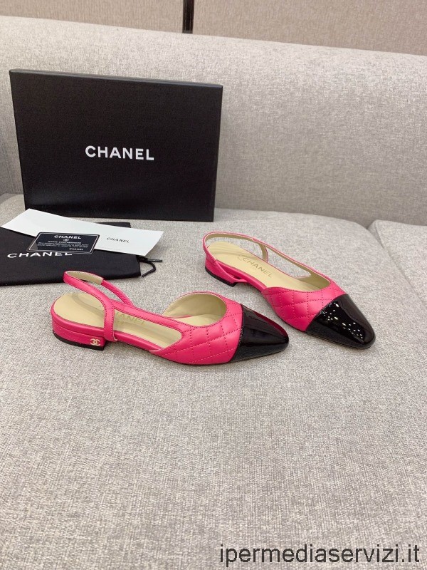 Replica Chanel Vintage Roze Gewatteerde Lederen Slingback Platte Schoenen 35 Tot 39