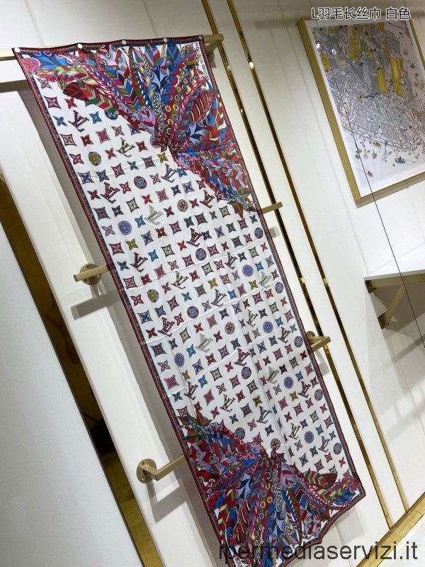 Replica Louis Vuitton 2022 Lv Lovelygram Gigantische Monogram Zijden Sjaal In Wit 60x175cm