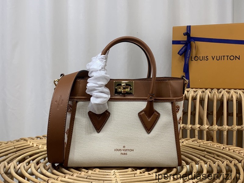 Kopi Louis Vuitton På Min Side Karamellbrunt Lerret Og Glatt Okseskinn Crossbody Bag M59905 25x20x12cm
