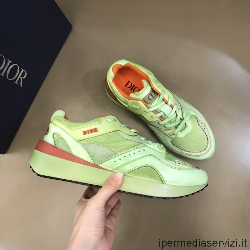 Replica Dior Mens B29 Sneakers Basse In Rete Tecnica Verde E Suede Con Pelle Di Vitello Liscia Da 38 A 45