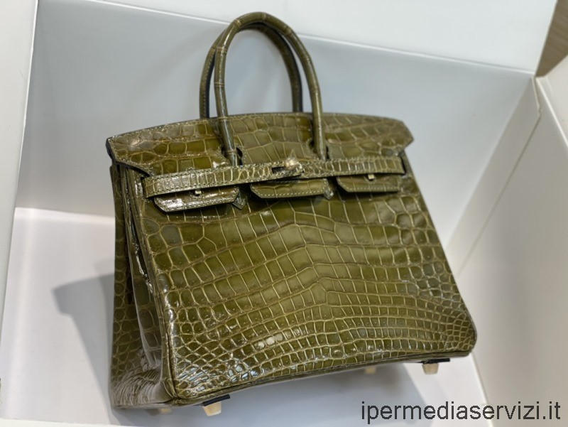 Replica Hermes Vip Birkin 25 Tote Bag In Vera Pelle Di Coccodrillo Verde