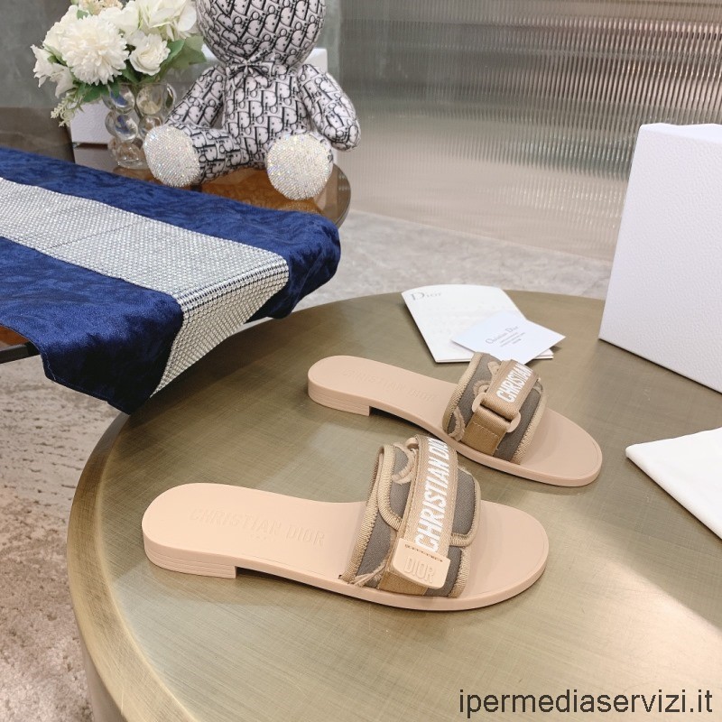 Sandalo Slide Replica Dior Evolution In Tessuto Tecnico Lucido Grigio Beige Da 35 A 41