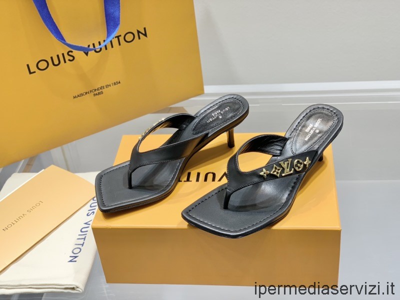 Replica Louis Vuitton Signature Sandalo Infradito Con Tacco In Nero 55 Mm Da 35 A 41