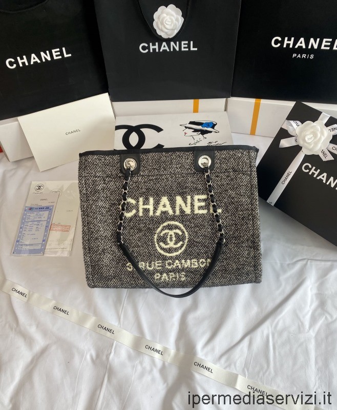 Replika Chanel Mała Torebka Na Zakupy Z łańcuchem Deauville W Kolorze Szarym A67001 33x14x24cm