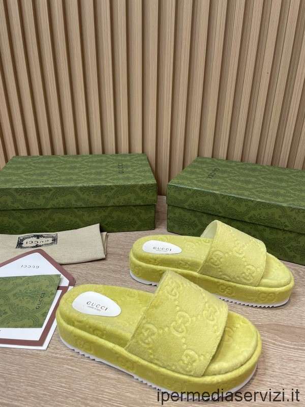 Replika Damskie Sandały Na Platformie Gucci żółto-zielona Bawełniana Gąbka Gg 35 Do 43