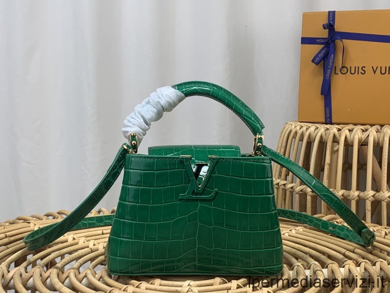 Replika Louis Vuitton Capucines Mini Torebka Crossbody Na Ramię Z Zielonej Skóry Krokodyla N94227 M48865 21x14x8cm