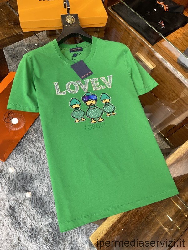 Replika Louis Vuitton Męska Lovey Duck Zielona Bawełniana Koszulka M Do Xxxxl