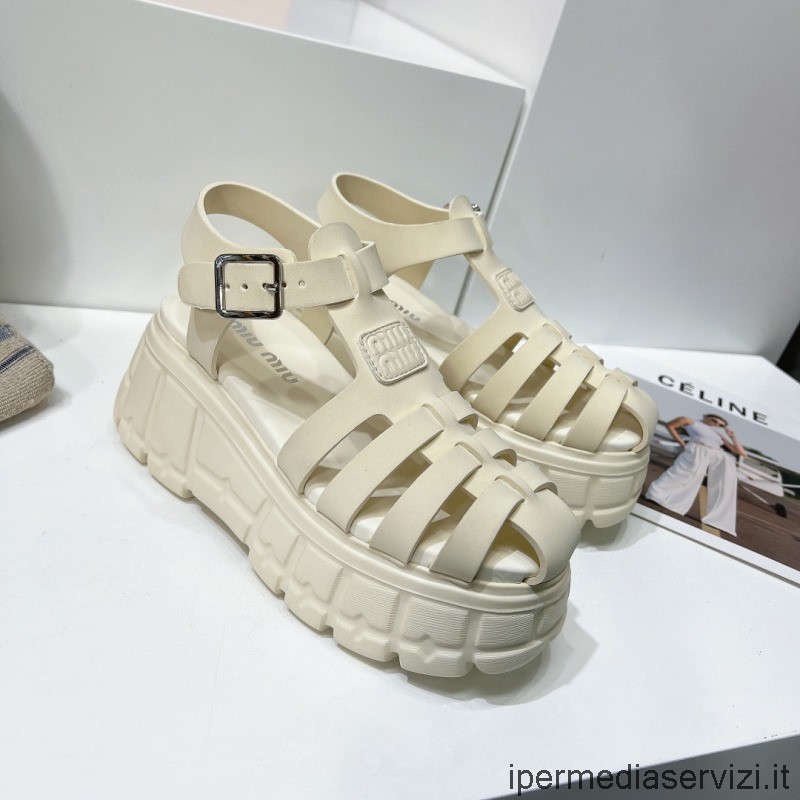 Replika Miu Miu Eva Platforma Z Miękkiej Klatki Białe Gumowe Sandały Od 35 Do 40