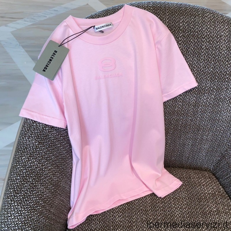 Replika Balenciaga Różowy Vintage Jersey Jedność Grafika Haftowana Koszulka Sml