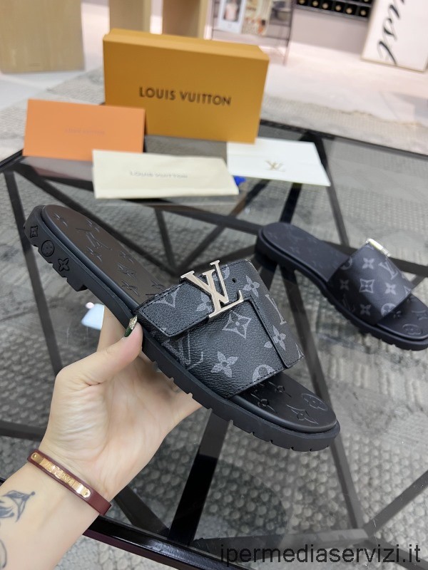 Replika Louis Vuitton Lv Czarne Sandały Z Monogramem Płótno 38 Do 45