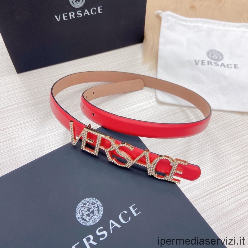 Replika Versace Crystal Versace Skórzany Pasek Z Logo W Kolorze Czerwonym 20mm