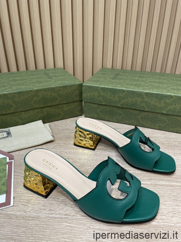 Repliki Damskich Sandałów Gucci Z Wycięciem Na Obcasie Z Zielonej Skóry 55 Mm Od 35 Do 42