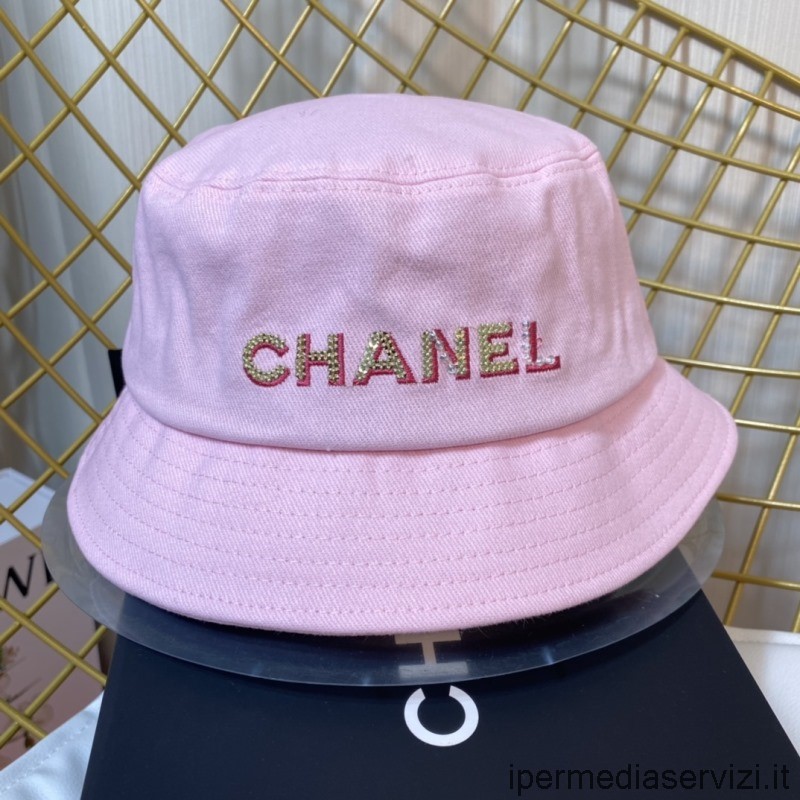 Replika Chanel Różowy Bawełniany Kapelusz Wiadro