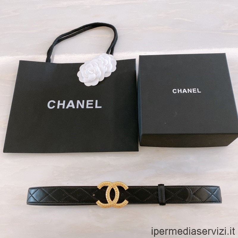 Replica Chanel Cc Logo Cintura In Pelle Nera 30mm