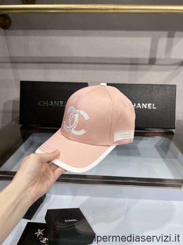 Replica Chanel Vintage Cc Logo Cappellino Da Baseball In Tela Rosa