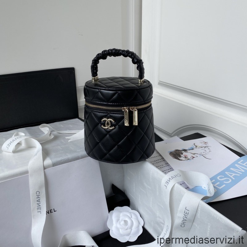 Replica Chanel 2022 Vanity Case Con Manico Superiore In Pelle Di Agnello Nera Ap2730 13x13x11cm