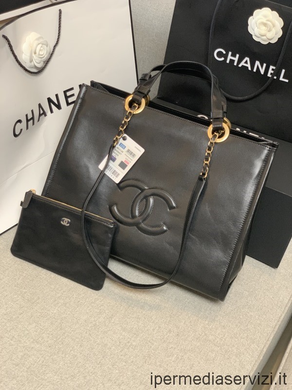 Replica Chanel Borsa Shopping Grande In Pelle Con Logo Cc Nera As3129 39x29x15cm