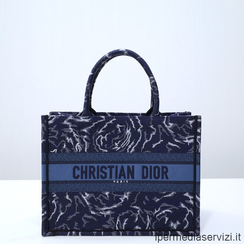Réplica Dior Medium Dior Book Tote Bolsa Azul Dior Roses Bordado 36x28x14cm