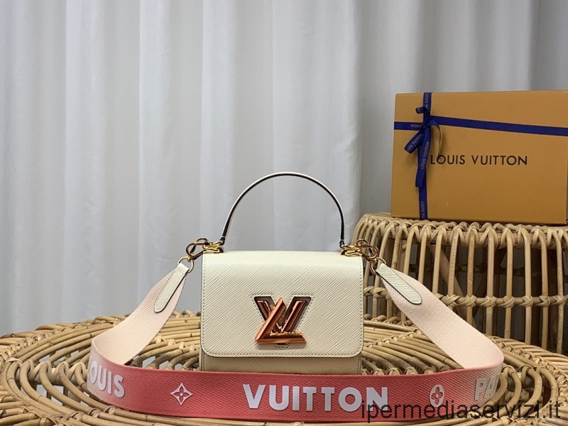 Réplica Louis Vuitton Twist Pm Bolsa Transversal Impressa Em 3d Em Couro Granulado Epi Branco Quartzo M59687 19x15x9cm