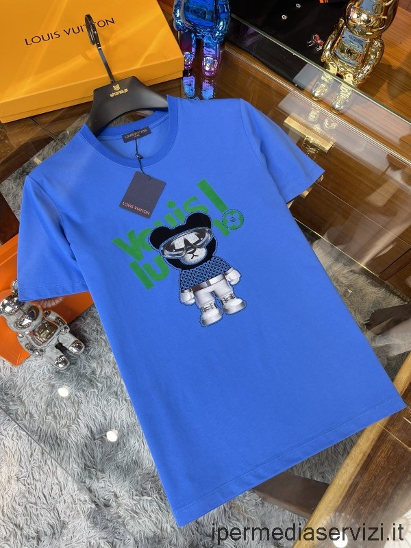 Réplica Louis Vuitton Mens Bear Camiseta De Algodão Azul M A Xxxxl