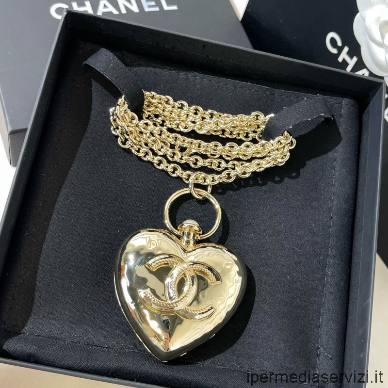 Réplica Chanel Colar De Pingente De Coração Com Logotipo De Ouro Cc
