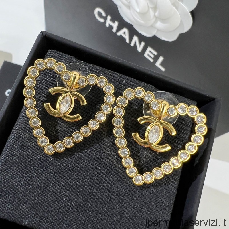 Réplicas De Brincos De Coração De Cristais Vip Ouro Cc Chanel
