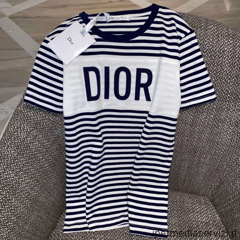 реплика Dior черно-белая полосатая хлопковая футболка Sml