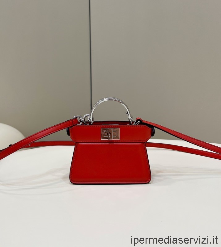 копия сумки через плечо Fendi Micro Peekaboo с верхней ручкой из красной кожи 80063a 10x8x12см