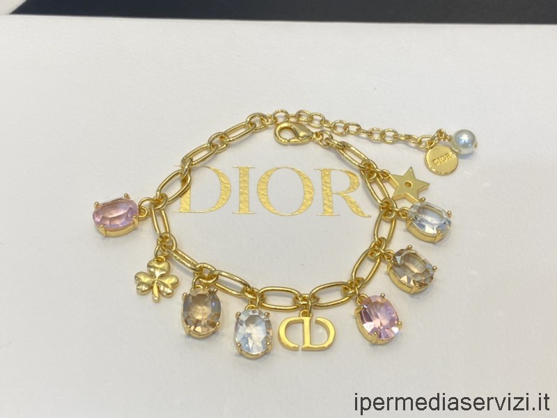реплика браслета Dior Petit Cd с жемчугом и разноцветными кристаллами