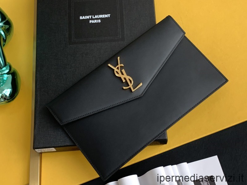 Реплика Saint Laurent Uptown Маленький клатч-конверт из черной гладкой кожи 565739 27x16x2cm