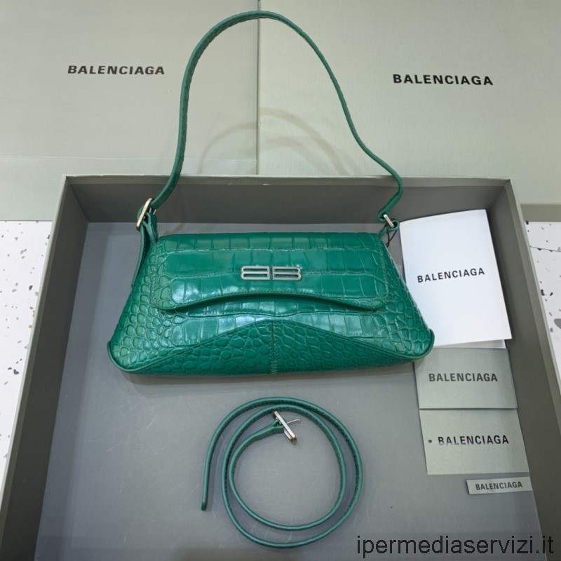 Replica Balenciaga Xx маленькая сумка через плечо из зеленой кожи с тиснением под крокодила 27x4x15см