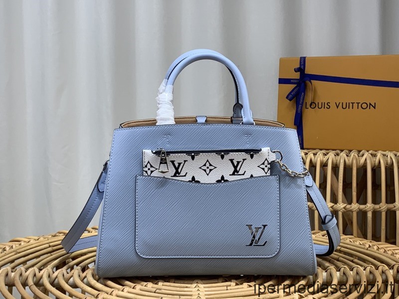 Реплика голубая сумка через плечо Marelle Mm от Louis Vuitton из зернистой воловьей кожи M59953 30x21x13см