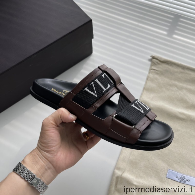 коричневые кожаные шлепанцы с логотипом Vltn Replica Valentino Garavani 38–44