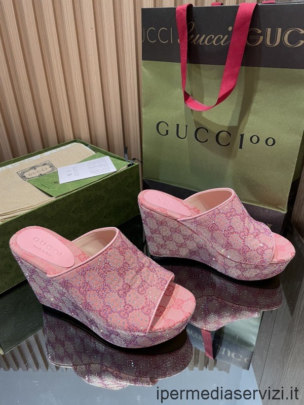 Реплика Gucci розовые оригинальные сандалии на танкетке Gg 35-42