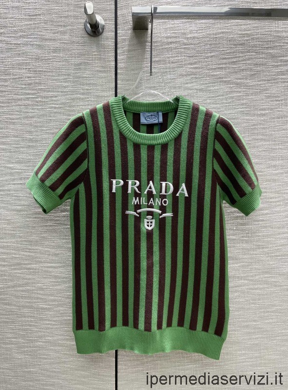 реплика Prada 2022 зелено-коричневые полосы шерстяные свитера Sml