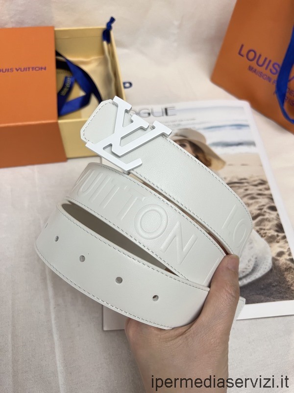 реплика Louis Vuitton Lv Aerogram пряжка 35 мм двусторонний ремень из белой тисненой телячьей кожи