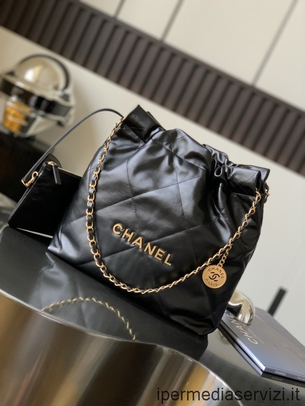 копия Chanel черная блестящая телячья кожа 22 маленькая сумка As3260 31x30x8cm