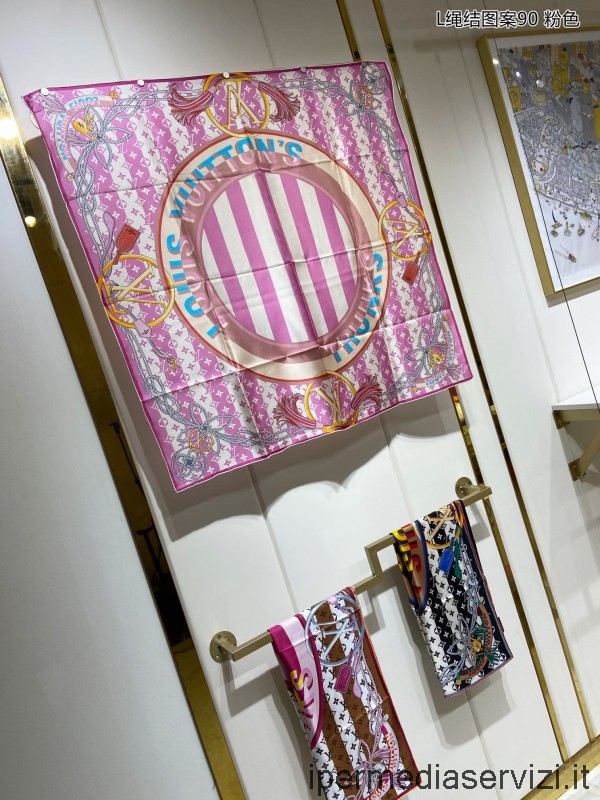 реплика Louis Vuitton 2022 Lv монограмма Rayures квадратный шелковый шарф розовый 90x90см