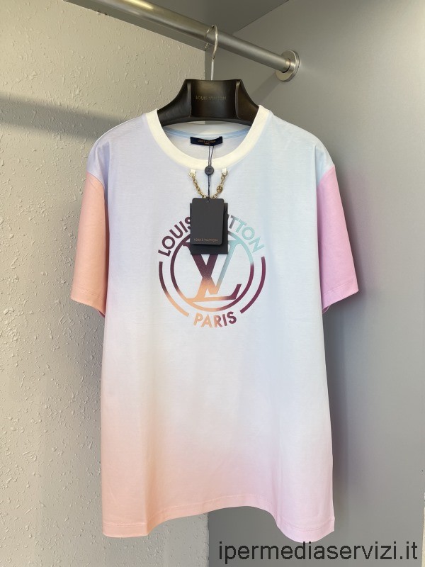 Replica Louis Vuitton T-shirt Con Dettaglio Catena Sfumata Lv Circle In Cotone Rosa Sml