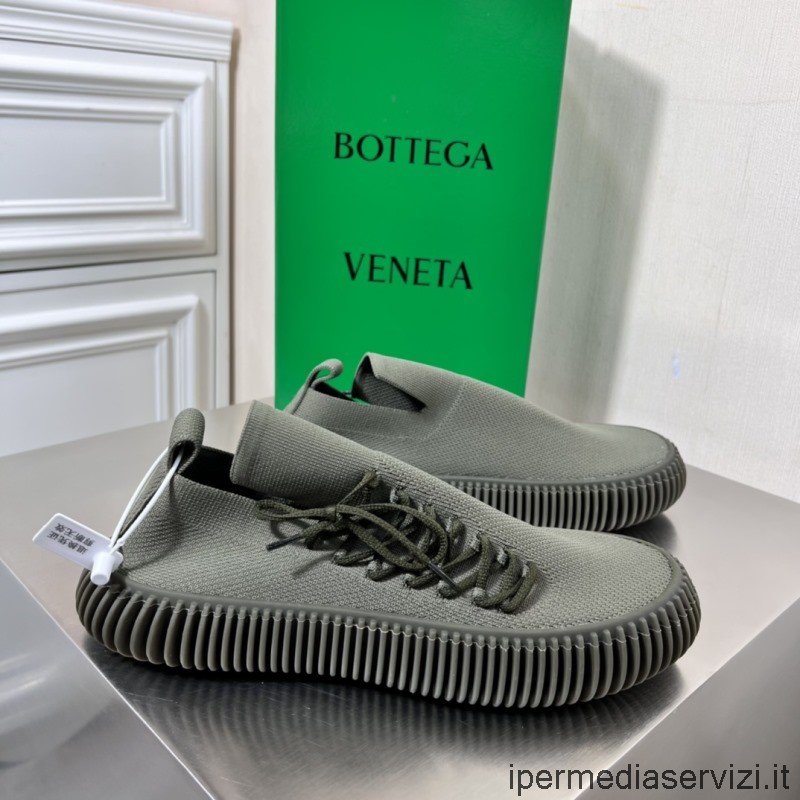 Replica Bottega Veneta Sneakers Stringate In Maglia Tecnica Verde Ondulazione Dalla 38 Alla 46