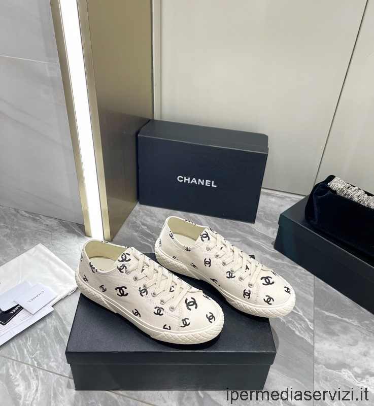 Replica Chanel Allover Cc Logo Sneakers Stringate Bianche Da 35 A 40