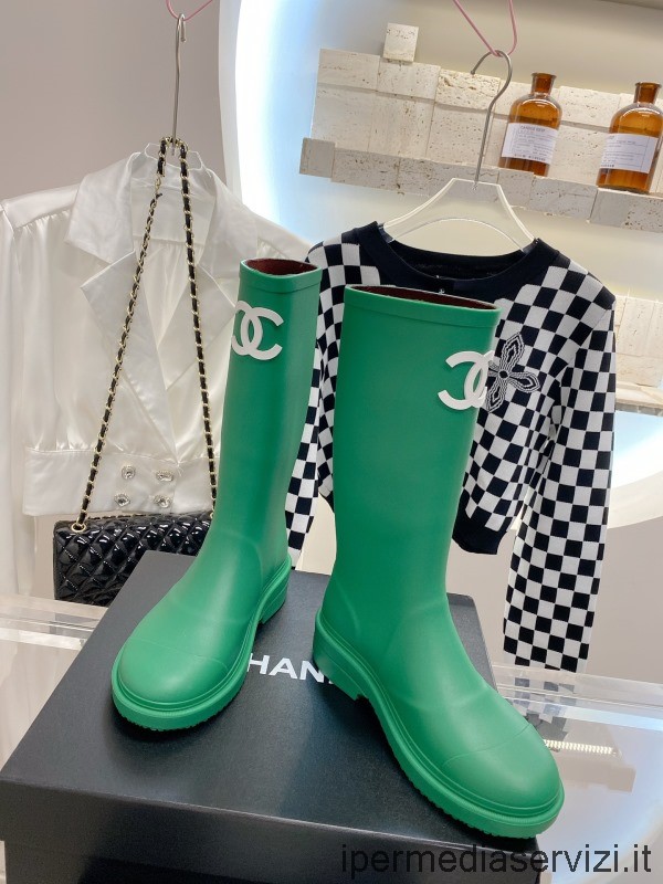 Replica Chanel Cc Wellington Stivali Da Pioggia In Verde Da 35 A 41